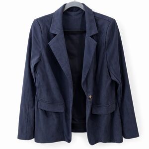 SHEIN Large Corduroy Blue Tailored Blazer Classic Suit Jacket